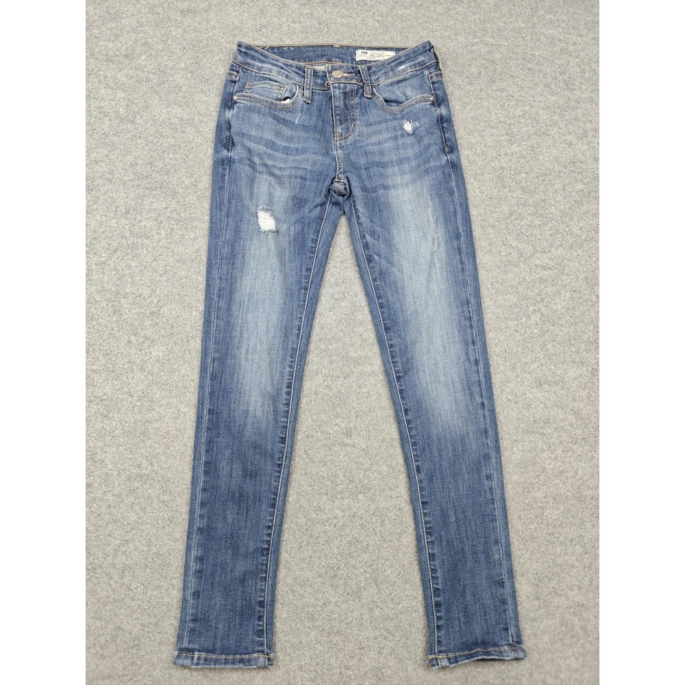 I&M Black Label Mid Rise Skinny Jeans Juniors 3 Blue Med Wash Distressed Denim